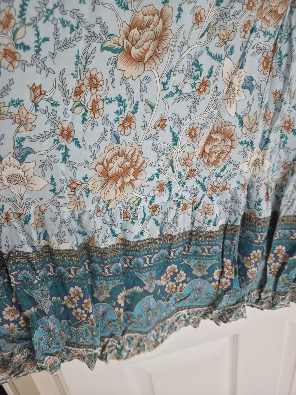 Floral Tiered Maxi Skirt - Light Blue & Teal Xl Fits Like Large - Picture 2 of 7